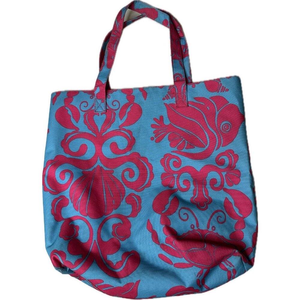 Lilly Pulitzer Estee Lauder Pink And Blue Canvas Tote Bag Beach Ocean Sea Theme - Picture 3 of 7